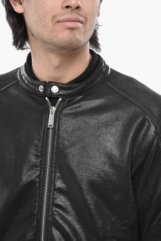 Coated Cotton Biker Zip-Up Sweatshirt