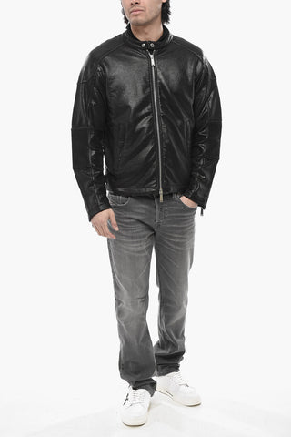Coated Cotton Biker Zip-Up Sweatshirt