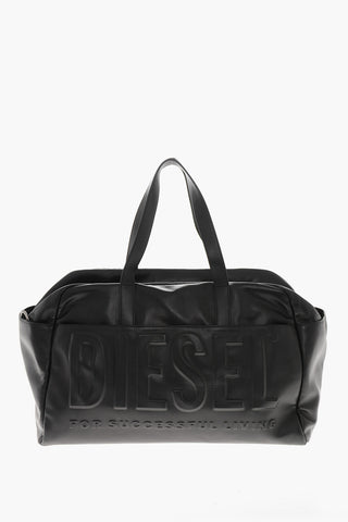 Vegan Leather Travel Duffel Bag With Embossed Logo