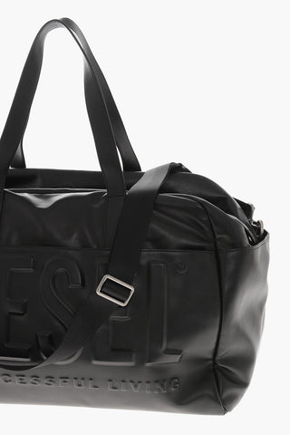 Vegan Leather Travel Duffel Bag With Embossed Logo