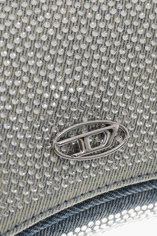Schultertasche aus Denim mit Strass