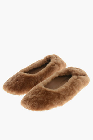 Ballerine in Shearling con Suola in Cuoio
