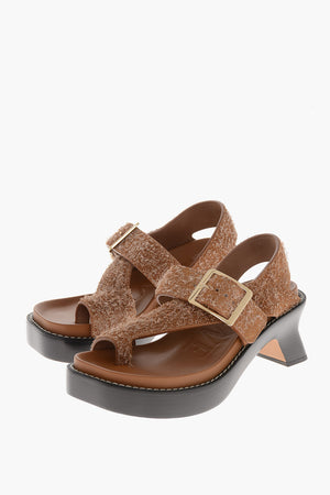 Sandali in Pelle Testurizzata EASE con Suola in Cuoio 7cm