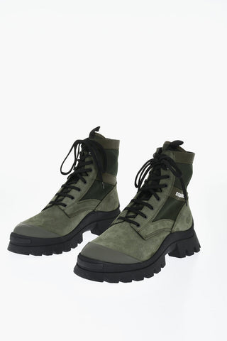 Leather and Nylon Combat Boots with Contrast Logo