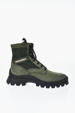 Leather and Nylon Combat Boots with Contrast Logo