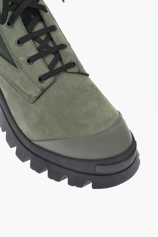 Leather and Nylon Combat Boots with Contrast Logo