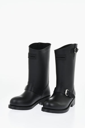 Solid Color Biker Ankle Boots with Double Buckle