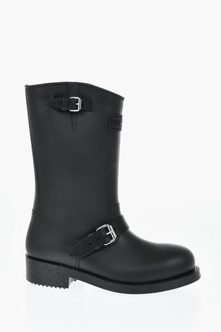 Solid Color Biker Ankle Boots with Double Buckle