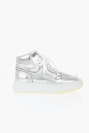 MM6 Eco-Leather Lamé High-Top Sneakers With Rubber Sole