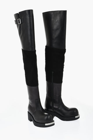 MM6 Overknee-Stiefel Aus Leder Mit 5 cm Wildledereinsatz