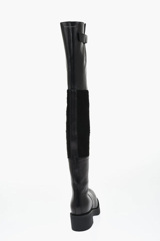 MM6 Leather Over-The-Knee Boots With 5cm Suede Insert