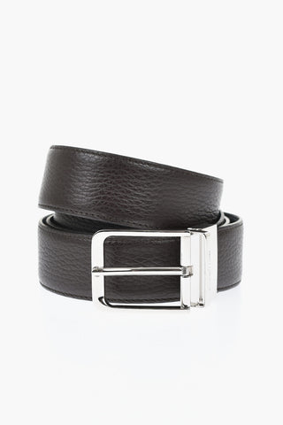 Reversible Hammered Leather Belt With 35mm Metal Buckle