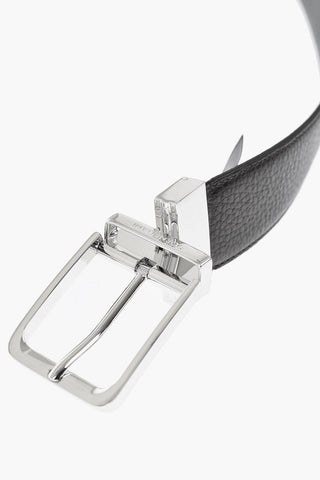 Reversible Hammered Leather Belt With 35mm Metal Buckle