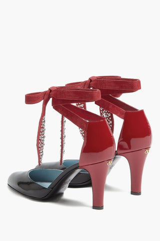 Schnür-Pumps aus Lackleder, zweifarbig, 8,5 cm Absatz