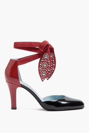 Schnür-Pumps aus Lackleder, zweifarbig, 8,5 cm Absatz