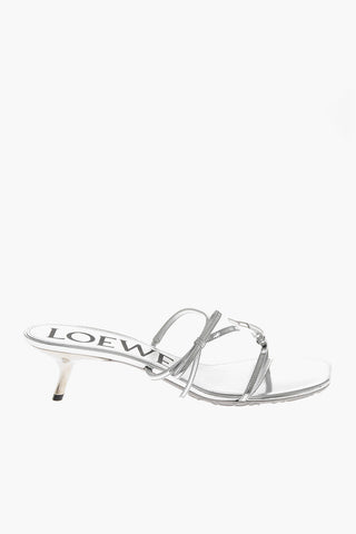 Sandali in Pelle Lamè con Tacco Kitten 4,5cm