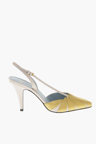 Lamé Leather Slingbacks LEAF with 9cm Cone Heel