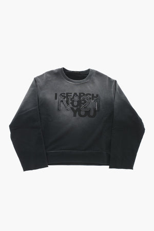 Washed-Effect Crew Neck Sweatshirt with Front Print