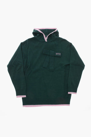 Wool-Blend Knit With Hood and Bow Detail