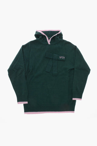 Wool-Blend Knit With Hood and Bow Detail