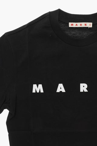 T-Shirt Girocollo in Tinta Unita con Logo a Contrasto