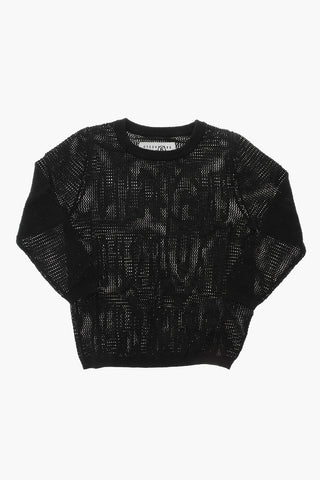 MM6 Rundhals-Pullover aus Baumwolle mit Lochmuster