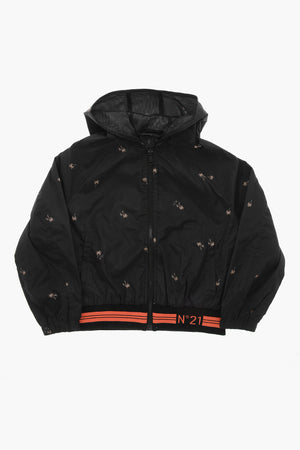 Giacca a Vento con Cappuccio e Stampa Palme All-Over