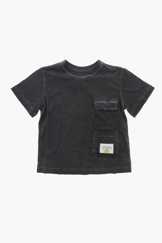 MM6 T-Shirt mit Rundhalsausschnitt, Delavè-Effekt und doppelter Tasche