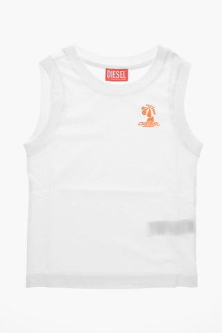 Ärmelloses Top mit Rundhalsausschnitt in Uni mit Logodruck