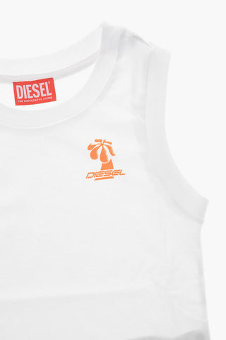 Ärmelloses Top mit Rundhalsausschnitt in Uni mit Logodruck
