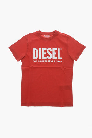 T-Shirt Girocollo in Tinta Unita con Maxi Logo Stampato