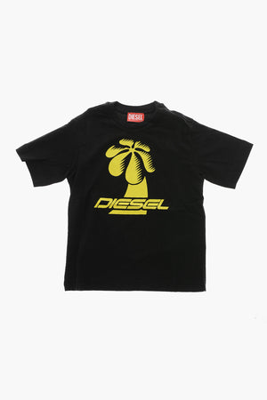 Solid-Color Crew Neck T-Shirt with Front Print
