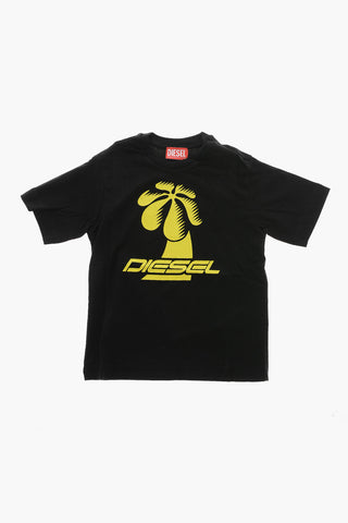T-Shirt mit Rundhalsausschnitt in Uni mit Frontprint