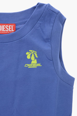 Solid-Color Crew Neck Tank Top with Printed Logo