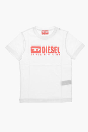 T-Shirt Girocollo in Tinta Unita con Logo Effetto Sbiadito