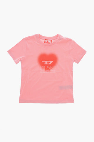 T-Shirt Girocollo in Jersey di Cotone con Stampa Cuore
