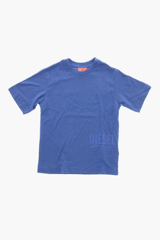 Solid-Color Crew Neck T-Shirt with Tone-on-Tone Logo