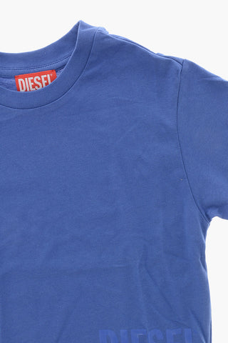 Solid-Color Crew Neck T-Shirt with Tone-on-Tone Logo