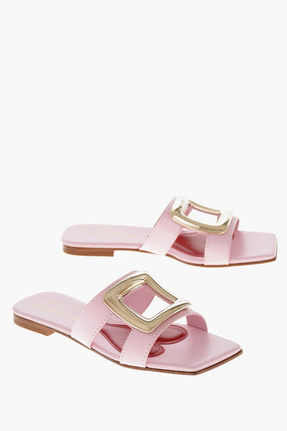 Leather Slides NEW METAL With Leather Sole