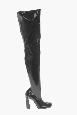 Stivali Sopra al Ginocchio MARINE in Vernice con Punta Squadrata 11cm