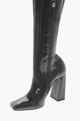 Stivali Sopra al Ginocchio MARINE in Vernice con Punta Squadrata 11cm