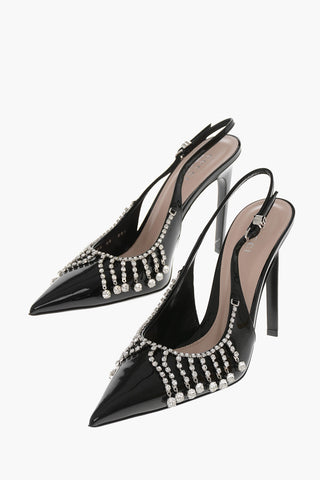 Pumps Slingback  in Vernice con Dettaglio Gioiello 11cm