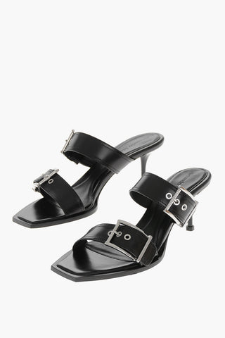 Leather Sandals with Double Buckle and 7cm Stiletto Heel