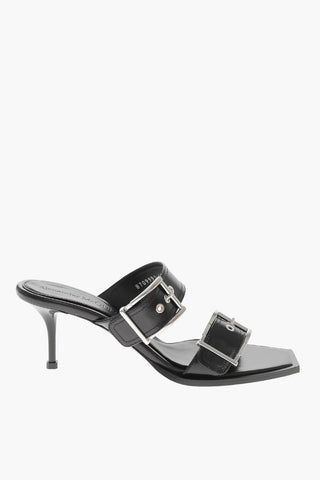 Leather Sandals with Double Buckle and 7cm Stiletto Heel