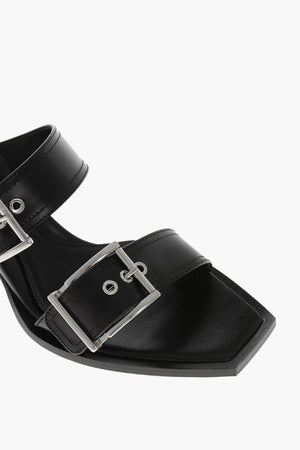 Sandali in Pelle con Doppia Fibbia e Tacco a Spillo 7cm