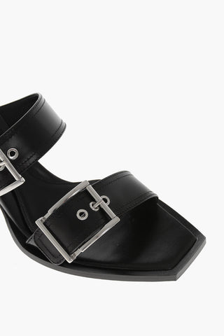 Leather Sandals with Double Buckle and 7cm Stiletto Heel