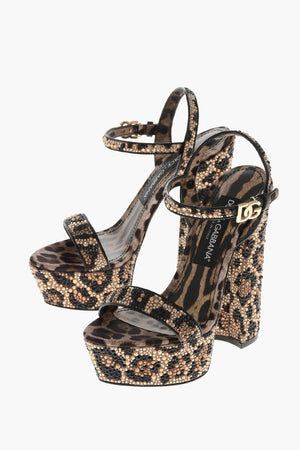 Animalier Satin Platform Sandals with All-Over Crystals 15cm
