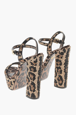 Animalier Satin Platform Sandals with All-Over Crystals 15cm