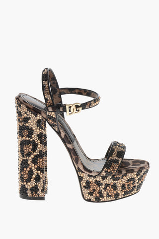 Animalier Satin Platform Sandals with All-Over Crystals 15cm