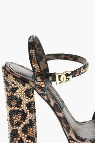 Animalier Satin Platform Sandals with All-Over Crystals 15cm